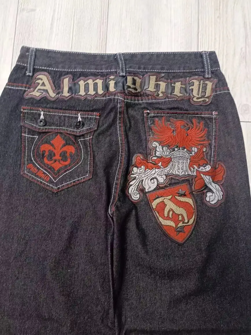 

Мужские джинсы с вышивкой и надписью American high street, модные джинсы с широкими штанинами y2k в стиле ретро, повседневные брюки