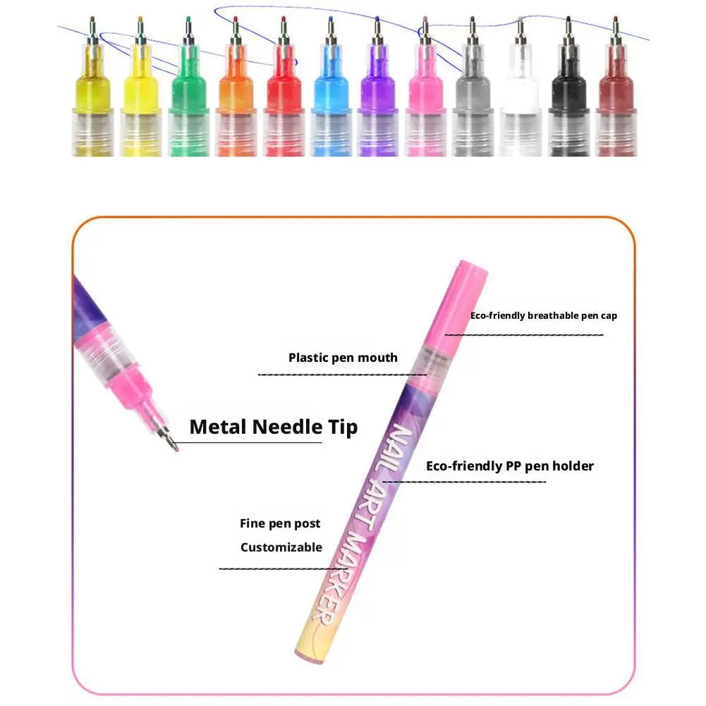12개/세트 네일 아트 펜 세트 3D 네일 폴리쉬 펜 그라피티 도팅 펜 아크릴 페인트 펜 포인트 라이너 펜 드로잉 페인팅 네일 아트