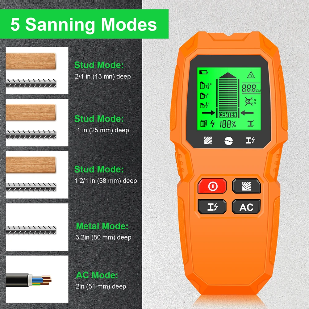 7 in 1 Stud Finder LCD Display Electric Wall Scanner Sensor High Accuracy Wood Stud Find for AC Live Wire Cable Metal Detector 4