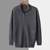Men's autumn and winter knitted cardigan, gold ingot needle, semi high neck, zipper, loose sweater jacket, 100% wool 3