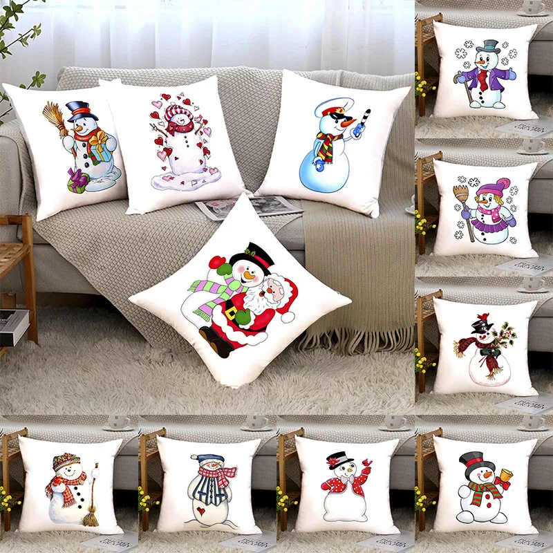 

Decoration Christmas Pillow Case Multiple Pieces Free Collocation Hand drawn Snowman Peach Velvet Printed Sofa Pillow Cover Home