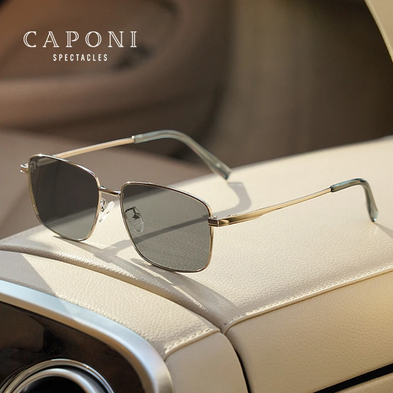

CAPONI Alloy Sunglasses For Men Polarized Photochromic Outdoor Driving Eyewear UV400 Anti-Glare Classic Men's Sun Glasses BS8086