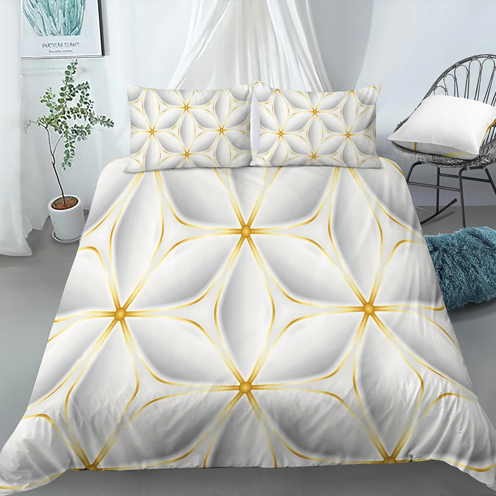

Geometric Duvet Cover White Gold Shade Wave Stripe Soft Quilt Cover for Women Children Teens for Bedroom Decorations Queen King