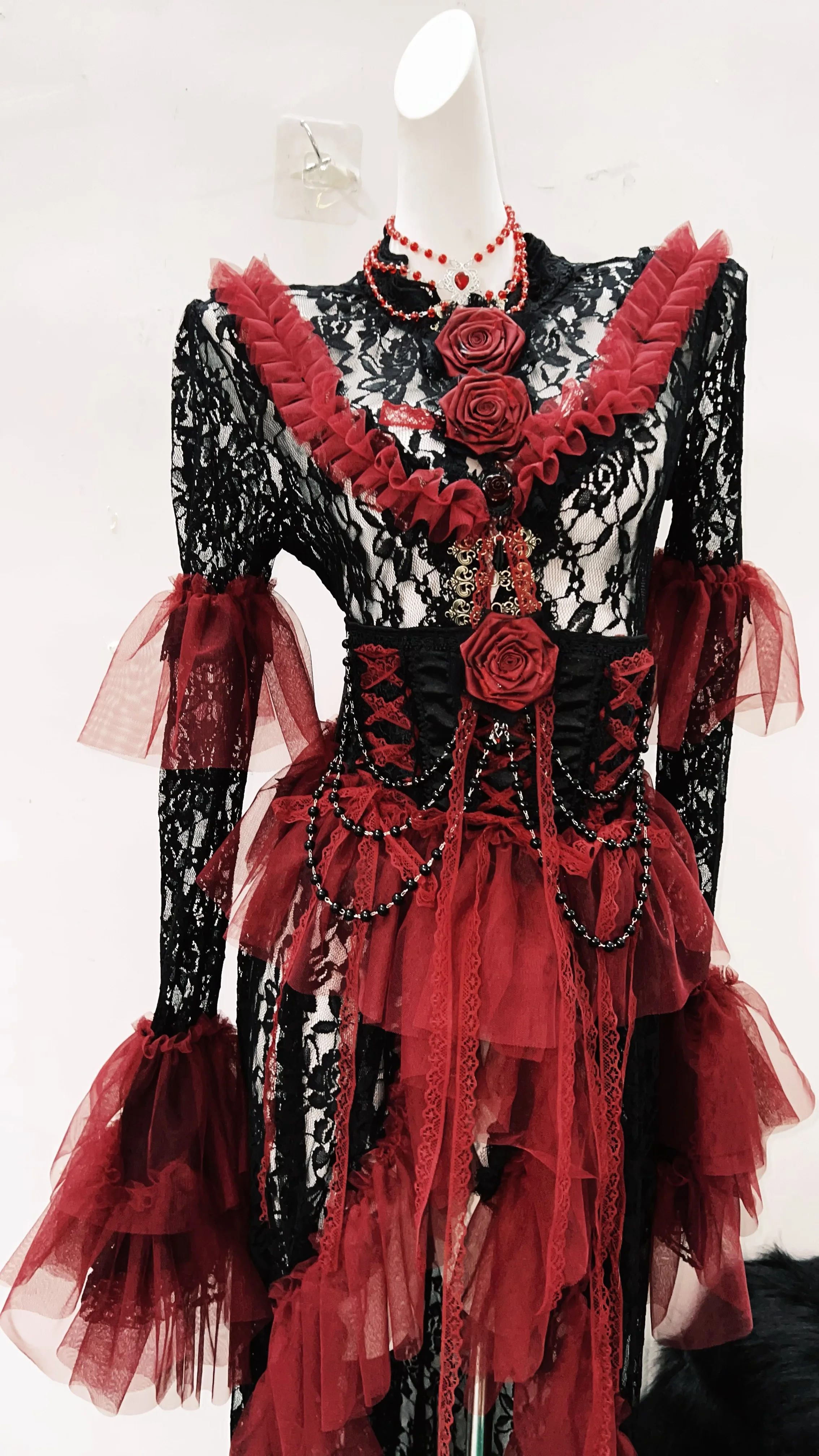 Frilly Lace Black and Red Dress 9