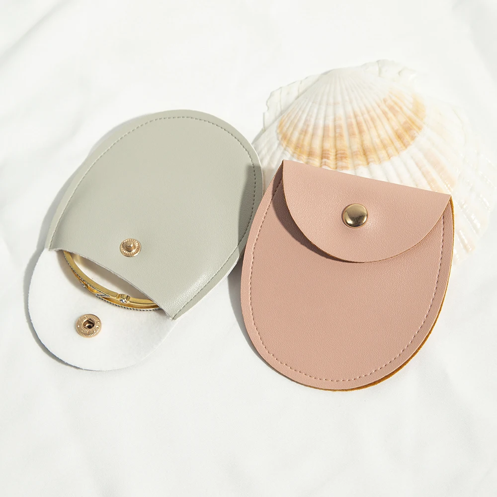 100pc Leather Envelope Jewelry Packaging Earrings Necklace Brooch Ring Gift Package Travel Bag Round Bottom Snap Button Pouches