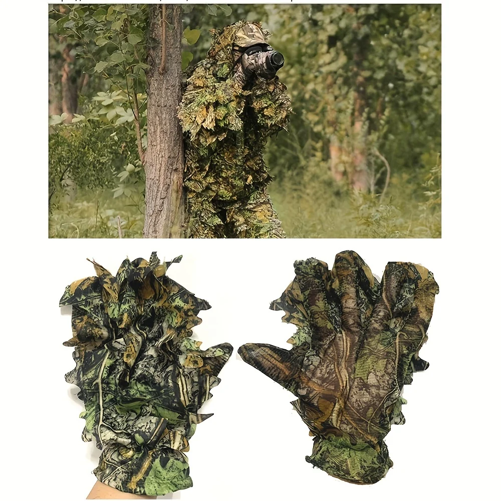 Hunting Accessories Hunting Jacket Outdoor Jungle Leaf Camouflage Gloves Hunting Gloves For Bird Watching Photography Camouflage Ghillie Suit