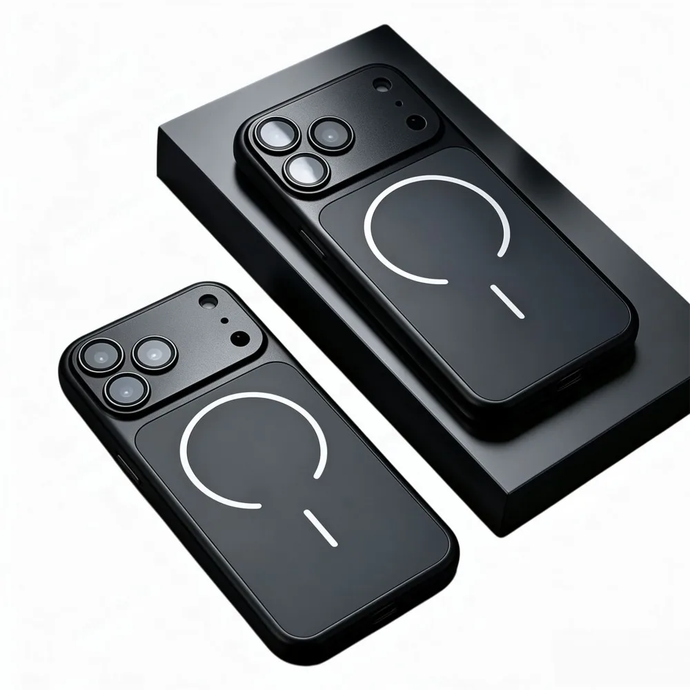 Sleek Metallic Magnetic Phone Case with Camera Lens Protection and Large Viewing Window