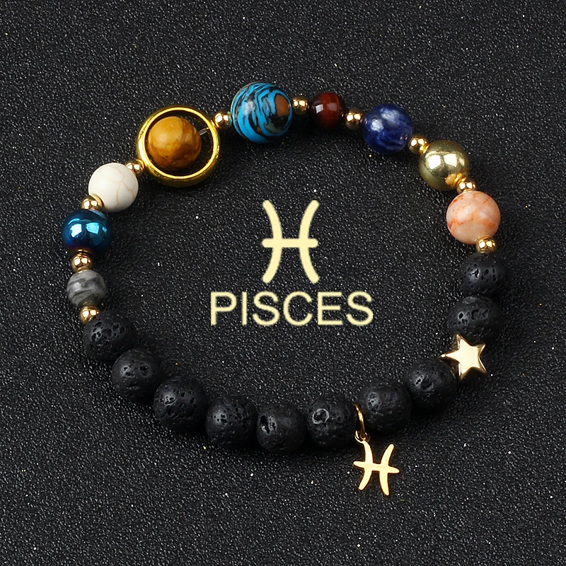 Zonnestelsel 12 Constellatie Armbanden Vrouwen Negen Planeten Natuursteen Zodiac Virgo Kanker Leo Libra Armbanden Paar Sieraden