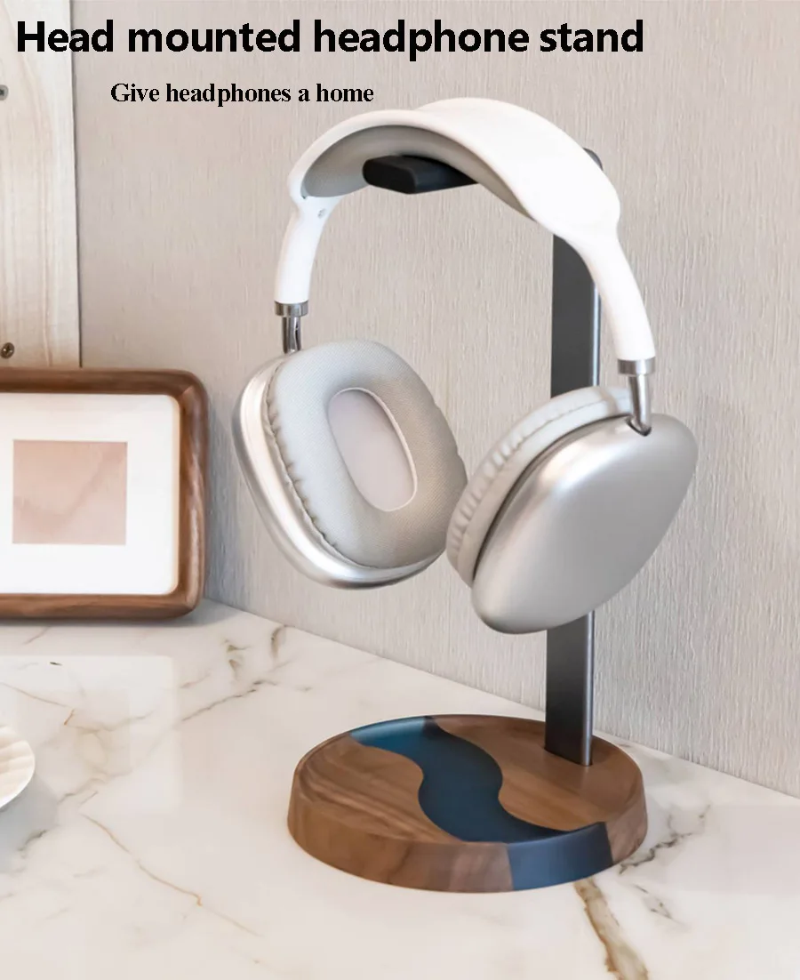 Portable Detachable Headphones Stand Walnut Wood Aluminum Alloy Gaming Headsets Bracket for Airpods Max Desktop Display Shelf