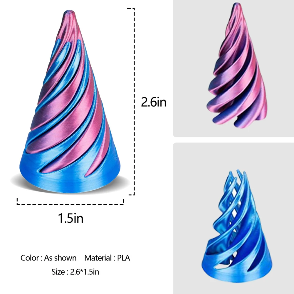 Jouet Anti-stress Spiralé Imprimé 3D - 3 Pièces (cône, Pyramide, Cylindre), Portable, Pour Enfants/adultes