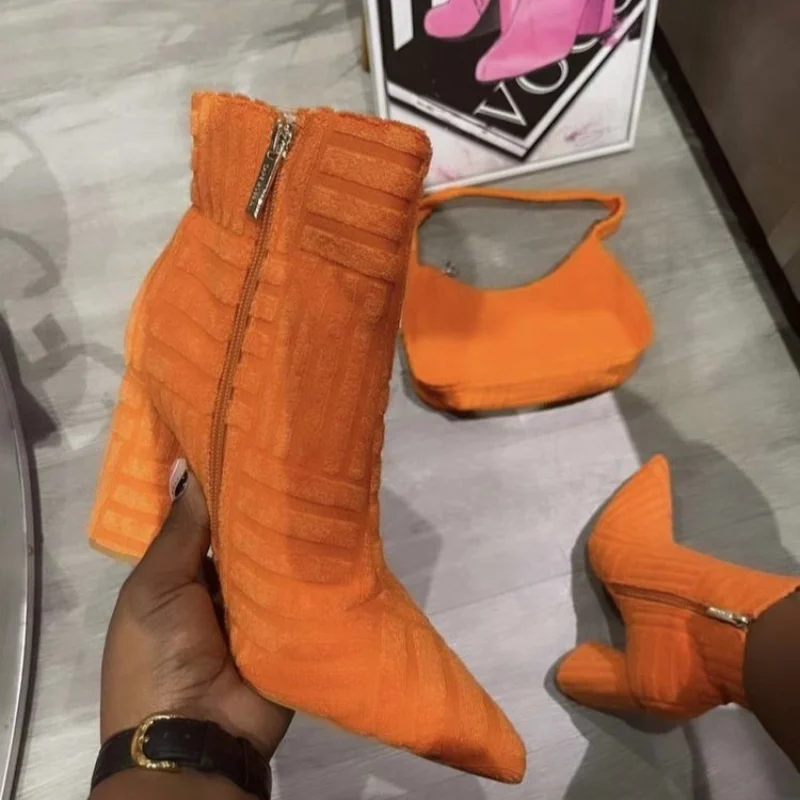 2023 New Women's Brand Luxury High Heels Fashion Green Towel Warm Street Style Women's Boots Pointed Toe Fashion Women's Boots