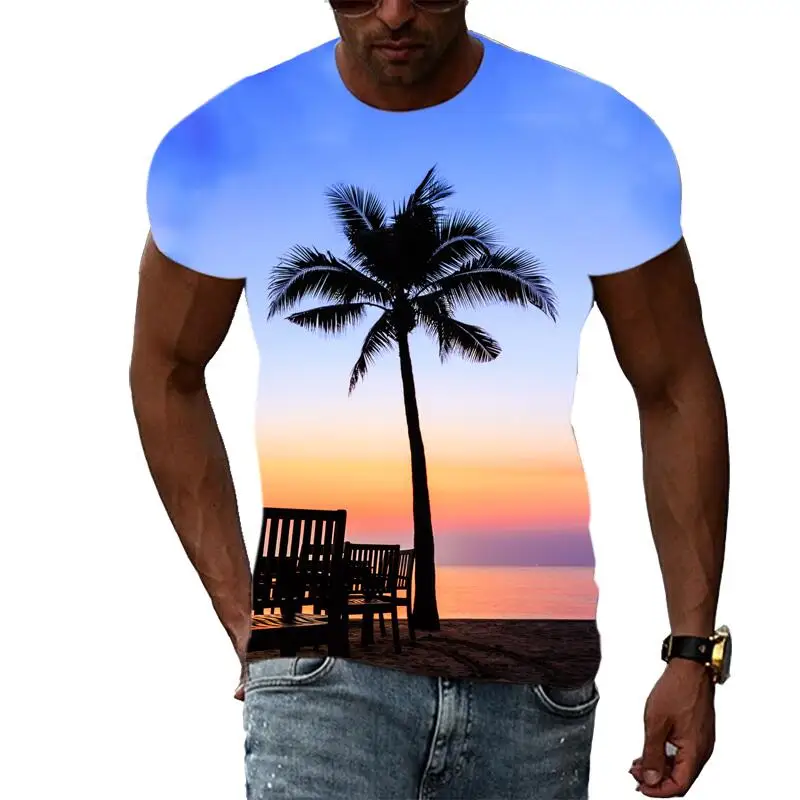 

Футболка мужская с коротким рукавом и круглым вырезом, уличная Модная рубашка с 3D-принтом пейзажа, удобный дышащий материал