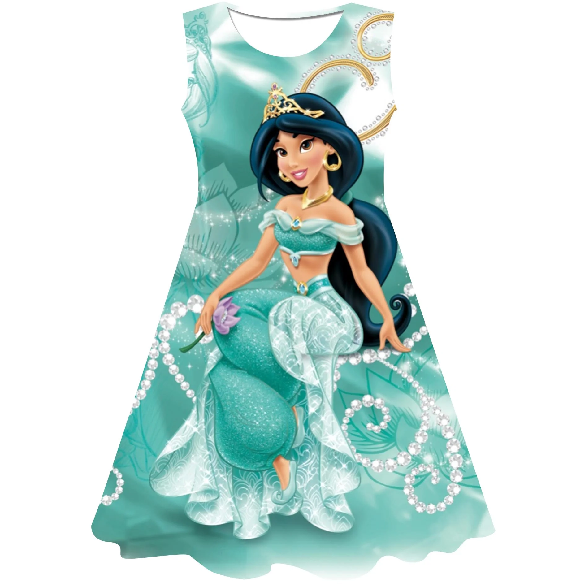 Date Disney Jasmine Princesse Robe Filles Dessin Animé Pétale Manches Robes  Princesse Vêtements Vêtements De Fête Pour Enfants 1-10 Ans 