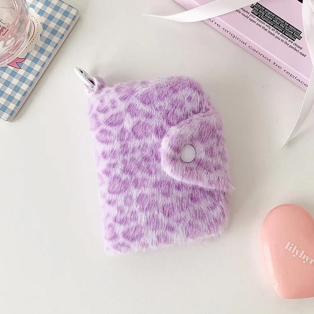 Leopardenmuster-Münzbörse Plüsch-Klappverschluss Mini-Geldbörse für Mädchen Tragbarer Ausweishalter Münztasche Kleine Clutch-Tasche – Detail 4