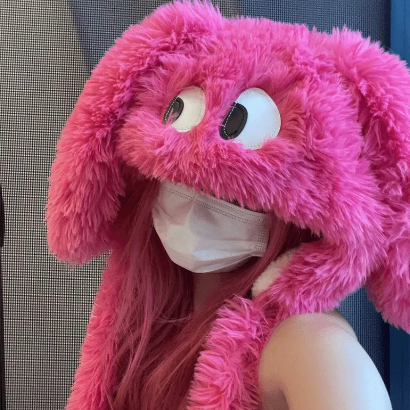 Cute Big Eyes, Puppy Ears, Plush Hat Suitable for Children's Autumn and Winter Style, Thick and Warm, with Tie Up Accessories