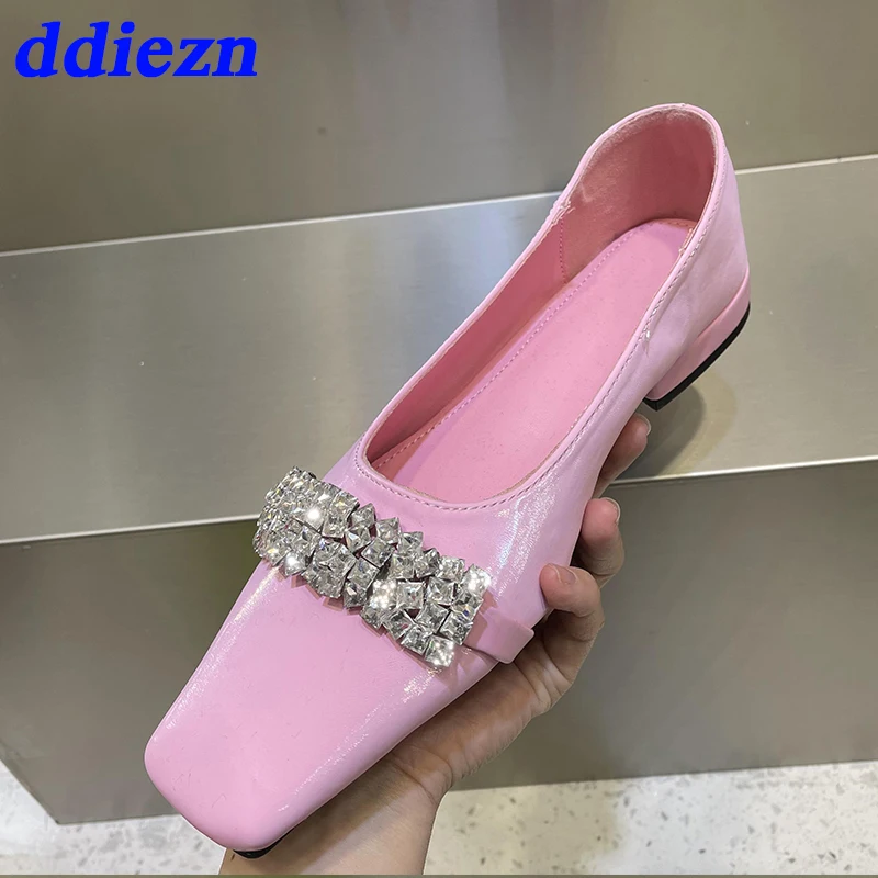

2023 Luxury Fashion Square Toe Ladies Flat With Shoes Shallow Elegant Woman Flats Shoes Rhinestones Casual Female Slides