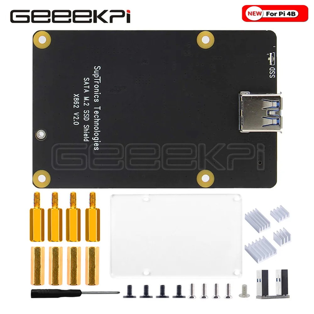

GeeekPi Raspberry Pi X862 m.2 NGFF 2280 SATA SSD Expansion Board with USB 3.1 Jumper for Raspberry Pi 4B (Model B)