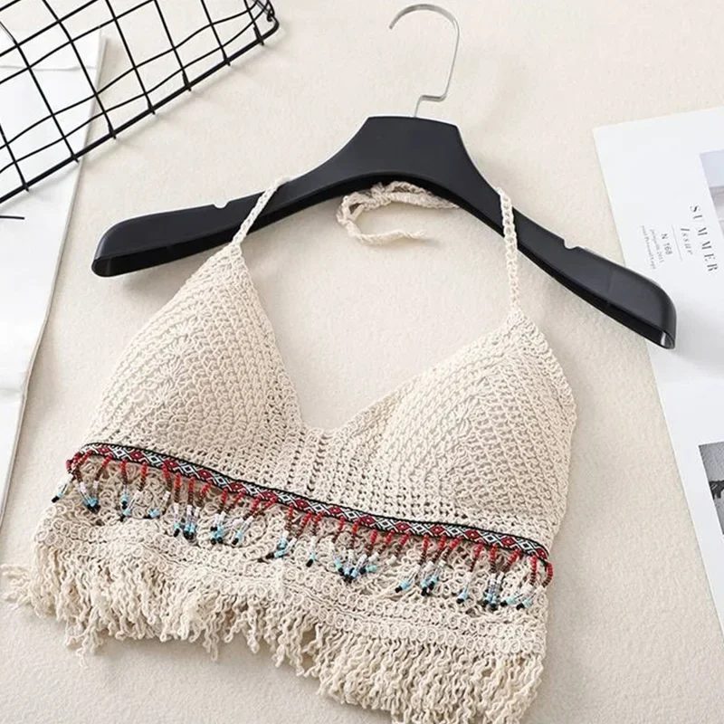 Beach Suit Swimsuit Bra Sexy Boho Beach Holiday Camisole Halter Women Crochet Knit Swimsuit Bra