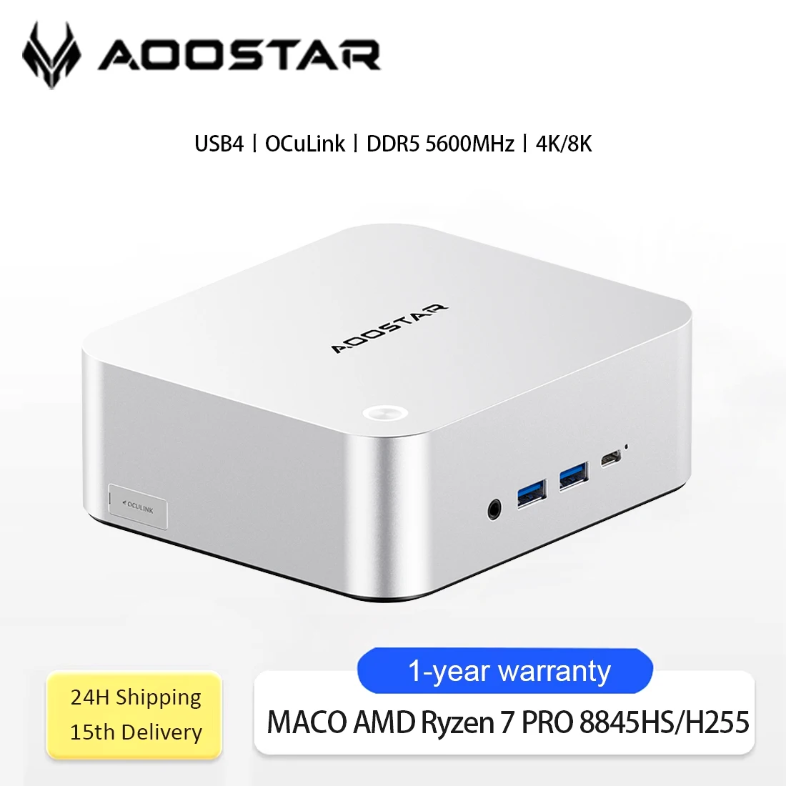 AOOSTAR Mini PC MACO AMD Ryzen 7 PRO 8845HS/H255 Mini PC Windows