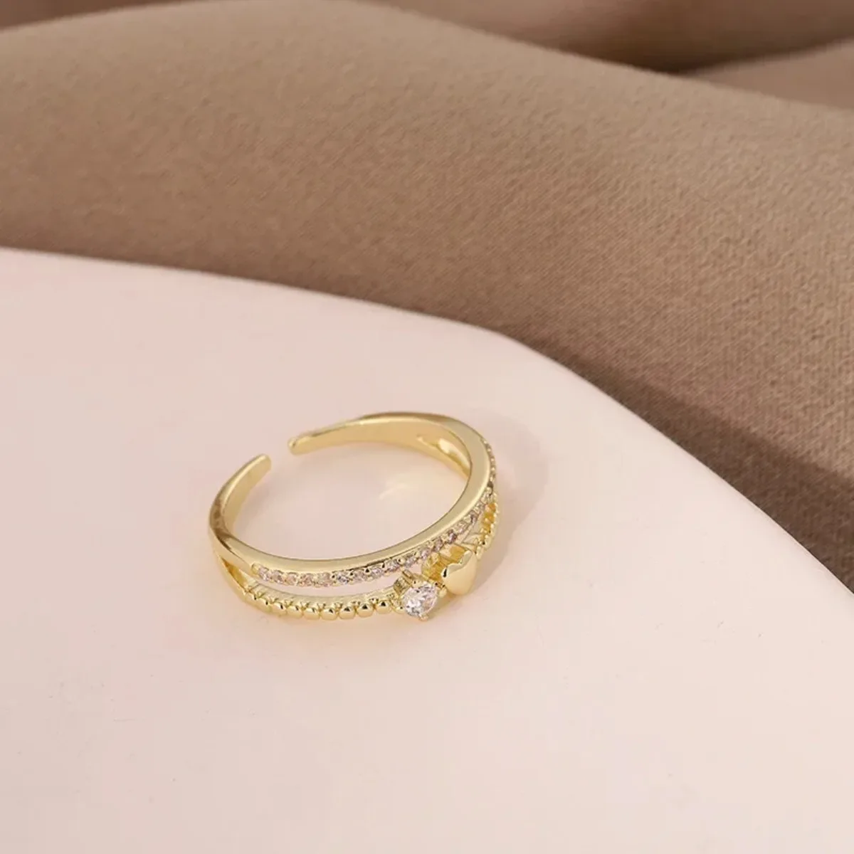 Double Layer Heart Zircon Rings Women's Stainless Steel Crystal Finger Wedding Jewelry Couple Gift