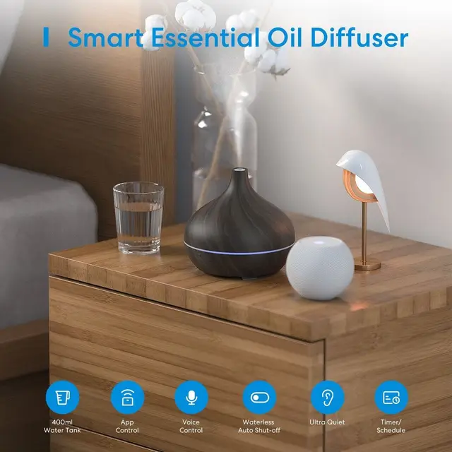 Meross WiFi Humidificador Ultrasónico Inteligente Compatible con HomeKit  Alexa y Google Home, 400ml Difusor de Aceites