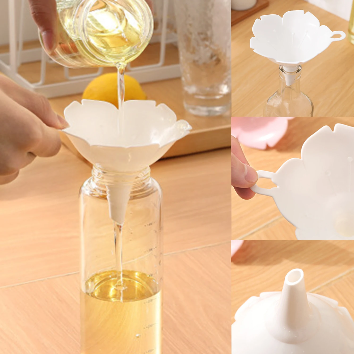 

Water Bottle Funnel Liquid Powder Transfer Kitchen Funnel Multi-Purpose Liquid Funnels Cherry Blossom Flower Shape For Olive Oil