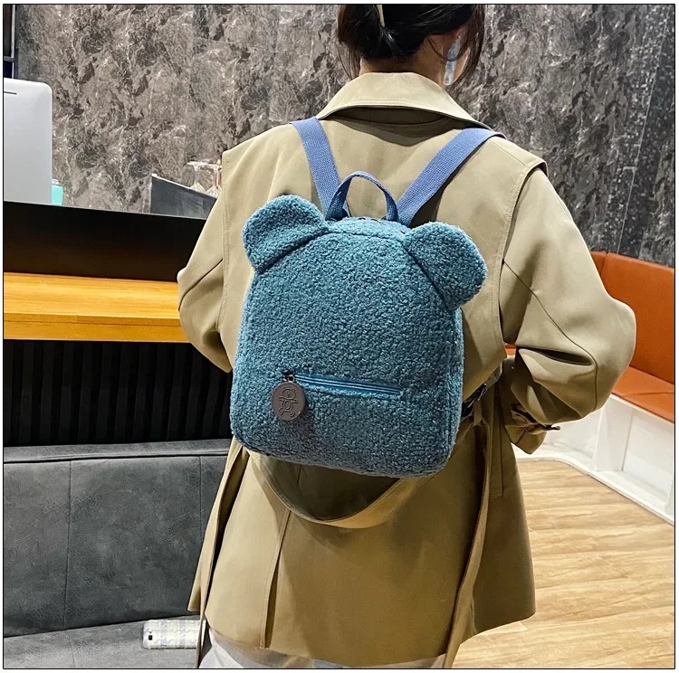 Cute Bear Ear Fleece Kids Girls Backpack Image 19