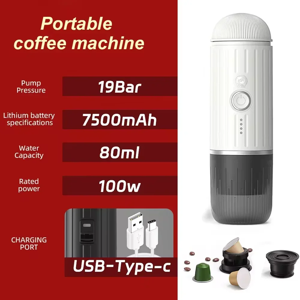 Portable Type-c Rechargeable Coffee Machine Hot/Cold Water Expresso Coffee Maker 2in1 Fit Capsule Ground for Outdoor Cafetiere 4