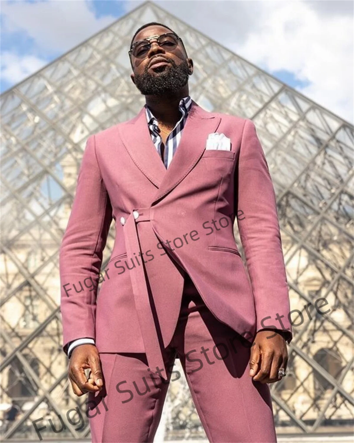 Casual Blue Fashion Suits For Men Slim Fit Peak Lapel Groom Tuxedos Formal Prom 2Pcs Sets High Qublity Male Blazer Costume Homme