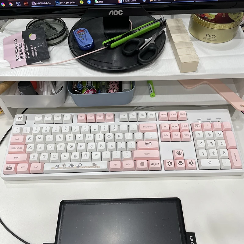 Cute Cat Tema Rosa Keycap Xda Perfil Keycaps Pbt Dye-sub Cherry mx Switch Gmmk Pro Gaming Teclado Mecânico 136 Chaves - Imagem 5