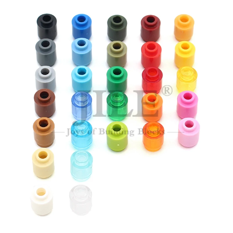 100pcs Moc 벽돌 라운드 1x1 3062 원통형 램프 구슬 DIY 계몽 빌딩 블록 조립 입자 장난감과 호환 가능