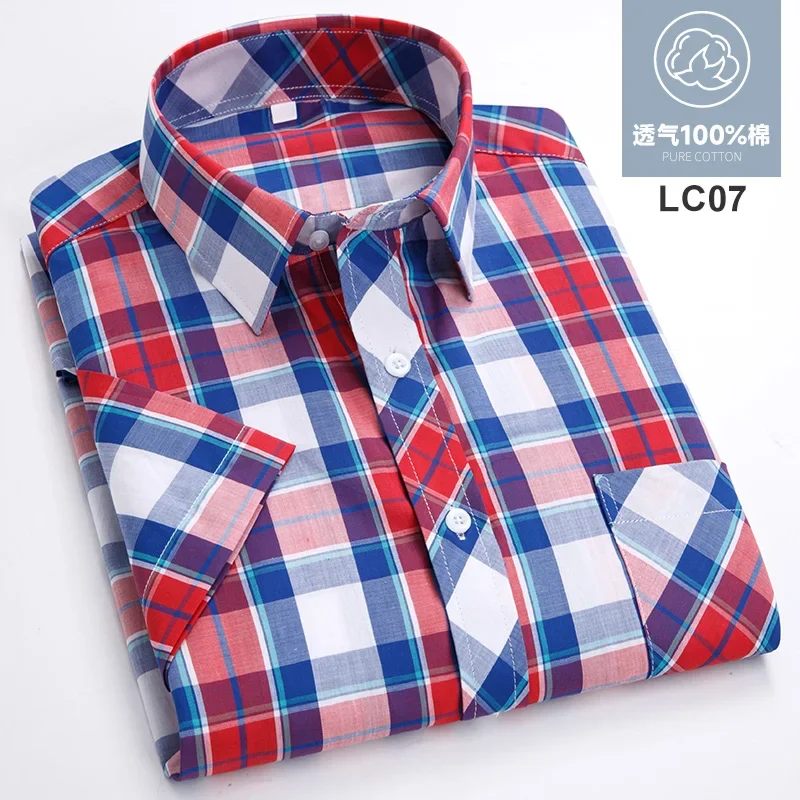 2024 Summer  Regular Fit Classic Young Cotton Plaid Short Sleeve Shirts For Men Plus Size  England  Style Shirts Man's Clothing 6