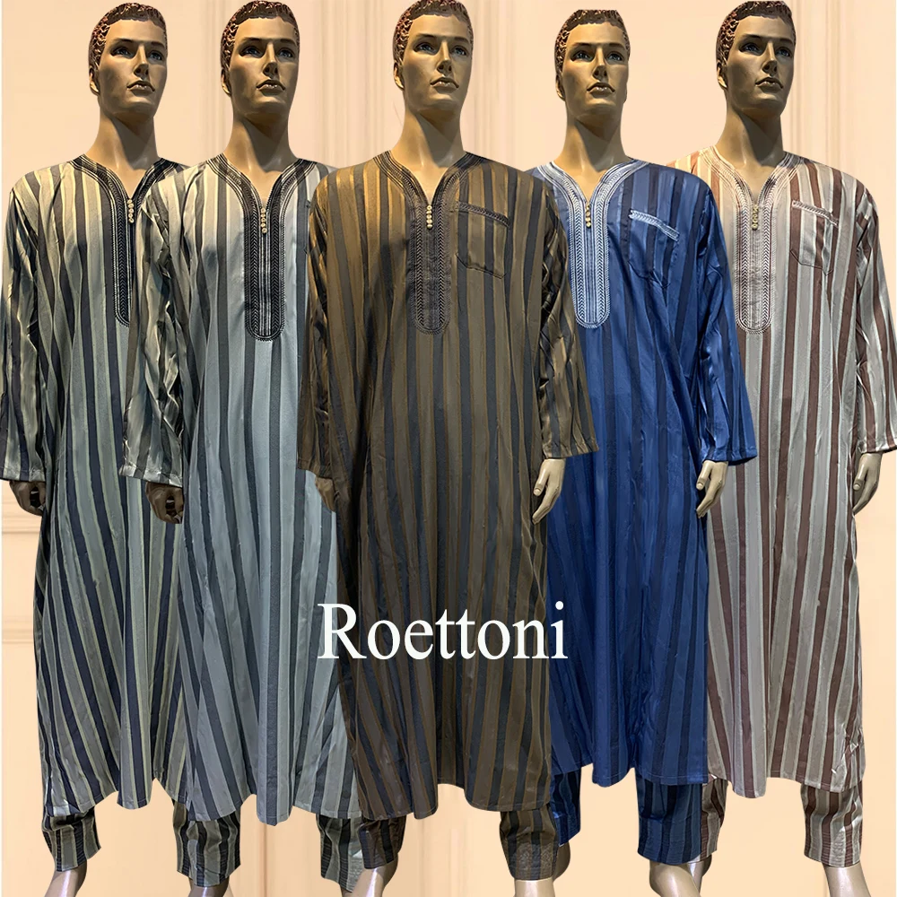 KLJR Men Muslim V Neck Thobe Abayas Basic Cotton Kaftan Split Shirt Robe