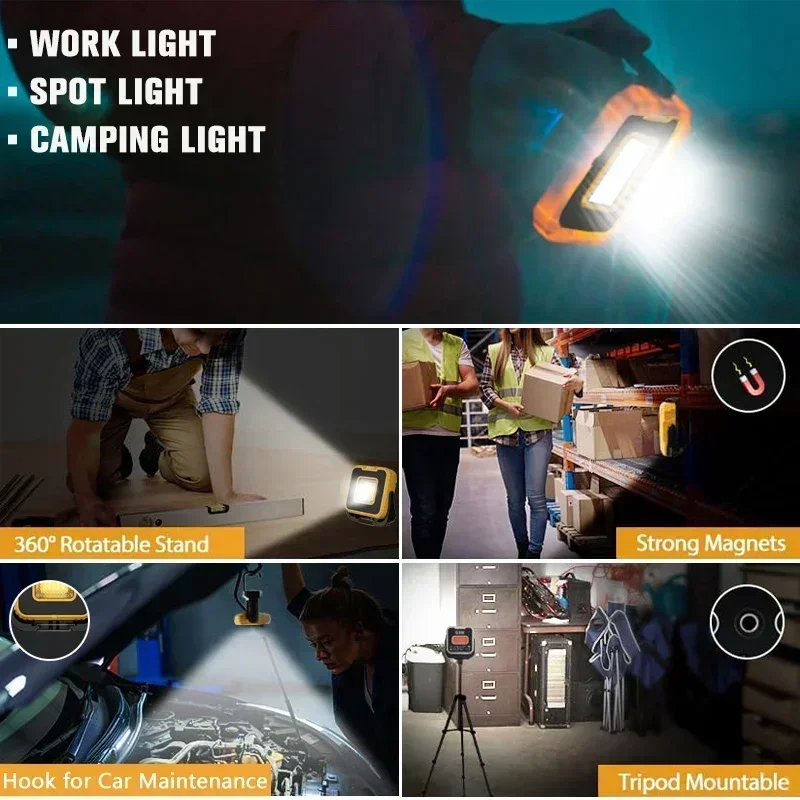 LED Work Light Work Light Powerful LED Work Light 1000LM USB Rechargeable Magnetic Work Light Power Bank Outdoor Camping Repair Fishing Emergency Lights