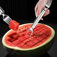 2-in-1 Stainless Steel Fruit Cutter,Dual Head Watermelon Fork Cutter Slicer Tool For Home Kitchen Gadget Melon Cube Cutter 5