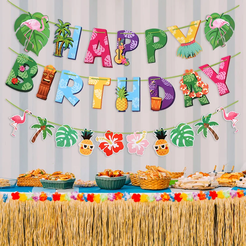Hawaiian Party Decoration Happy Birthday Garland Cartoon Flamingo Pineapple