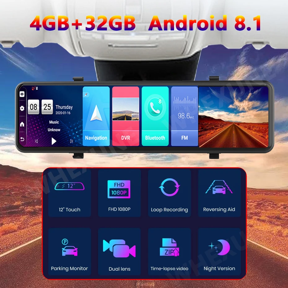 NMHJie D60  DVR ̷, 4G ȵ̵ 8.1  ķ, GPS ׺̼, ADAS Ǯ HD 1080P   ī޶,  DVRS, 12 ġ