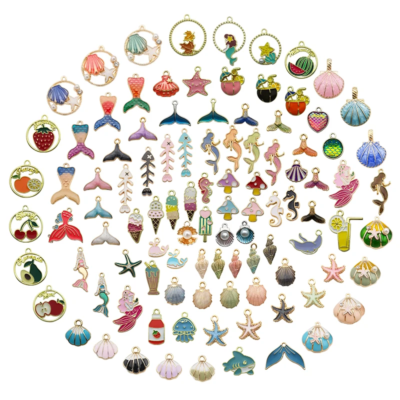 Mix 100pcs Bulk Enamel Shell Mermaid Ocean Collection Charm for DIY Earring Bracelet Necklace HandmadeJewelry Making Accessories