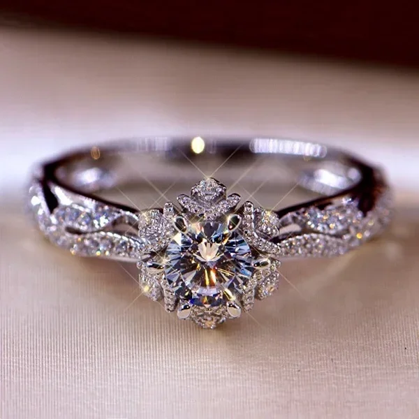 Wedding Rings Women Jewelry Round Flower Crystal Accessories