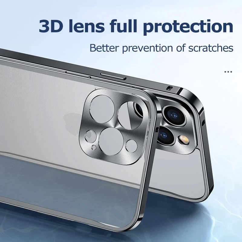 Luxury Metal Frame Lens Protection For iPhone 14 12 13 Pro Max Aluminum  Phone Case For iPhone 14 Plus Matte Hard Back Cover Capa