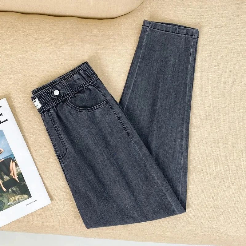 Oversized 4xl Summer Faux Jeans Elastic High Waist Baggy Jean Pants New Ankle-length Denim Pantalones Casual Thin Harem Vaqueros