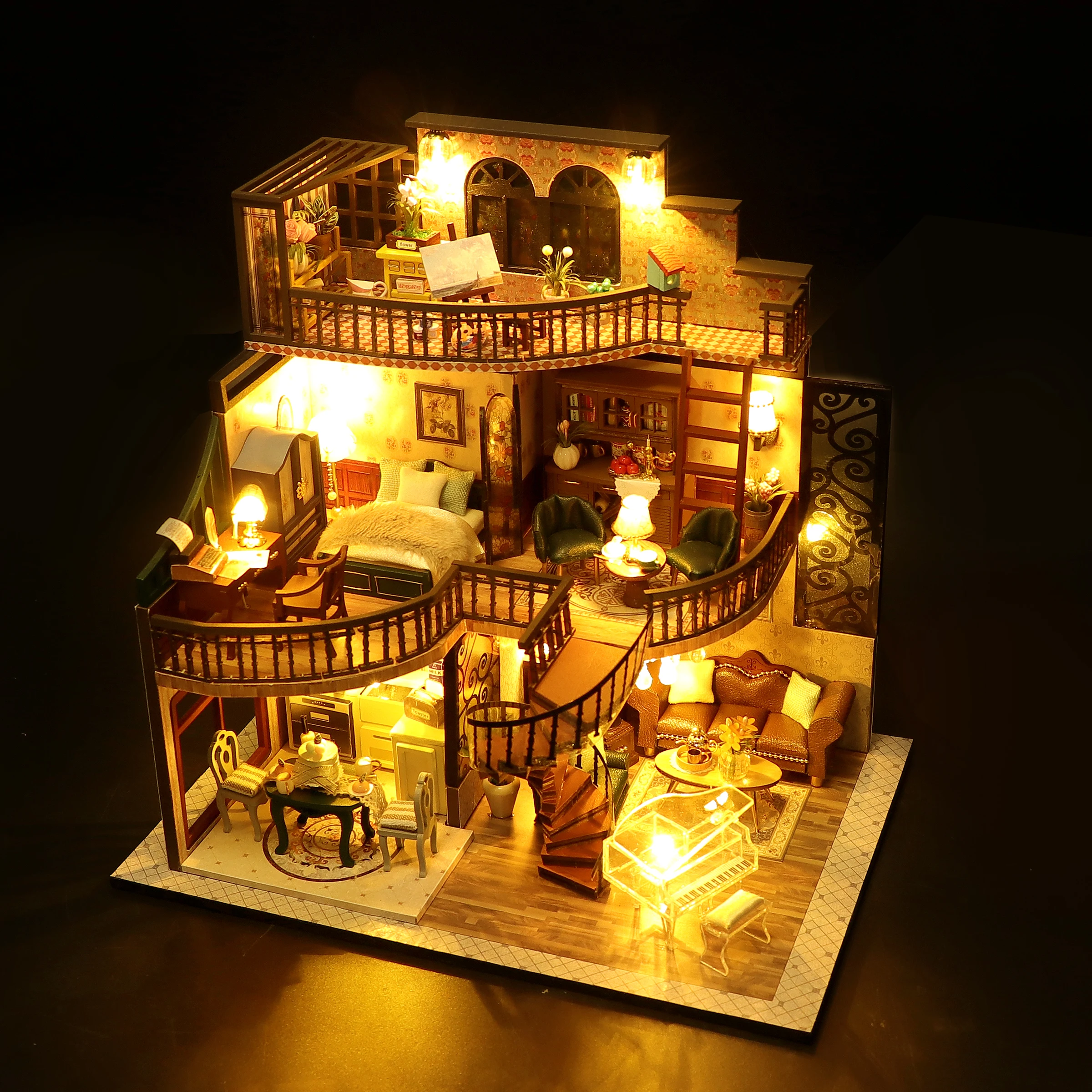 DIY Wooden Miniature Model Kit European Loft Casa Doll Houses 3D Puzzle Dollhouse With Furniture Lights for Friends Xmas Gifts 3