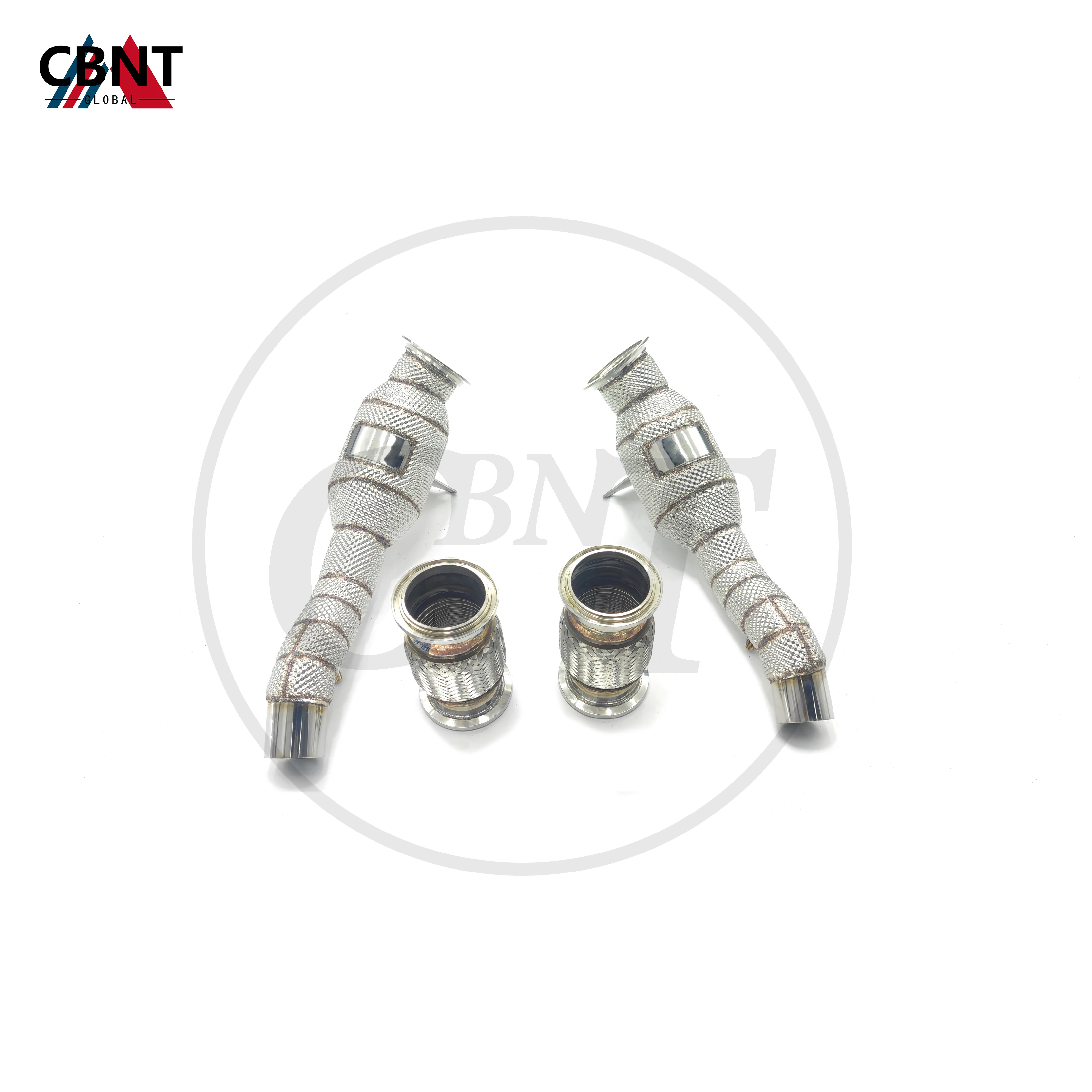 CBNT 페라리 458 488 F8 4.5L 배기 헤더 캣티드 및 캣리스 다운파이프, 열 차폐 튜닝 성능 배기 파이프 시스템 포함