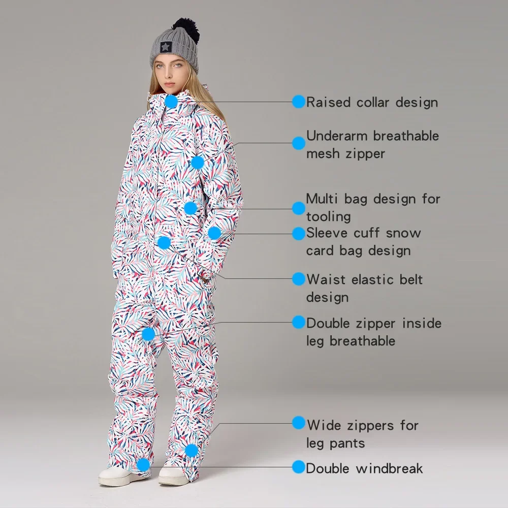 New One-Piece Ski Suit Women Thickened Warm Outdoor Sports Snowboarding Jacket Jumpsuit Wind Proof Waterproof Snow Pants Ski Set