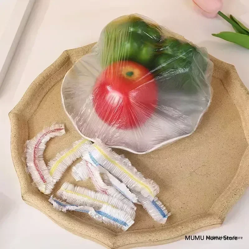 Colorful Disposable Food Cover Food Grade Fruit Fresh-keeping Film Bag Disposable Cling Cover Bowl 50/100/200/500pcs disposable food cover
