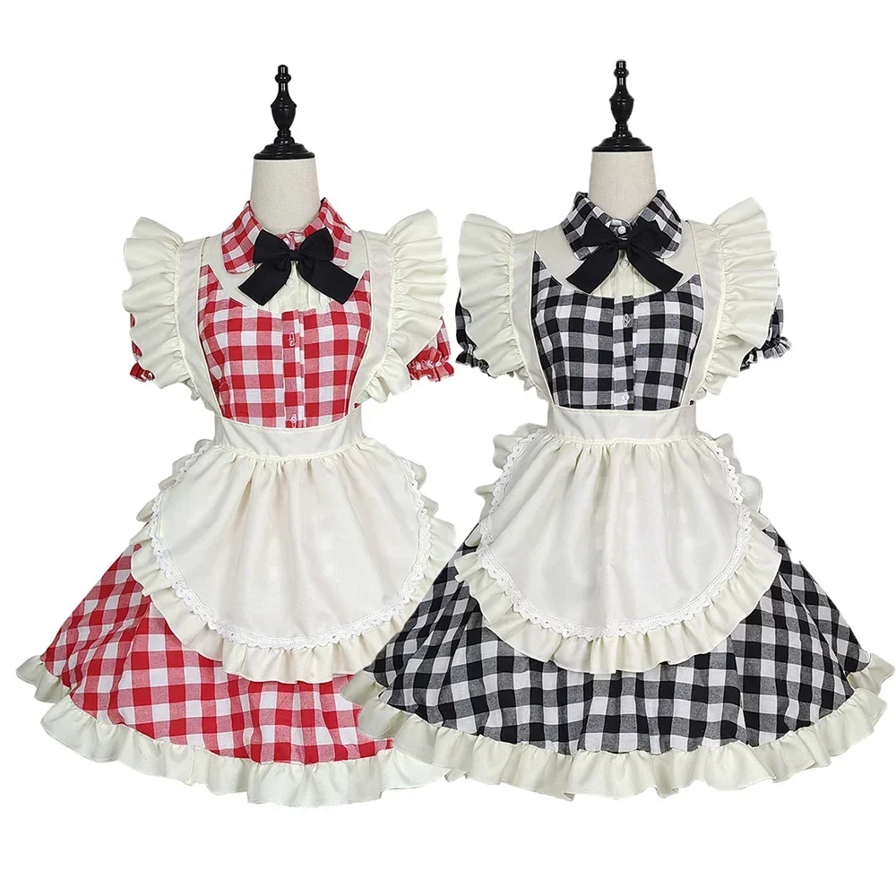 

Cute Lolita Plaid Maid Dress Waitress Maid Party Stage Costumes