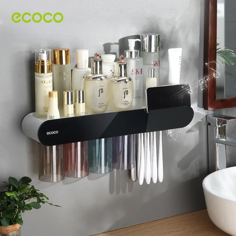 

ECOCO Toothbrush Holder Magnetic Adsorption Cup Rack Automatic Toothpaste Squeezer Dispenser Wall Mount Bathroom Accessories