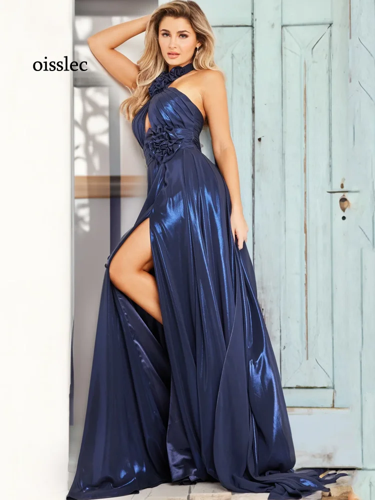 

Oisslec Evening Dress Hollow Prom Dress Flods Fromal Dress High Splits Celebrity Dresses Floor Length Party Gown Satin Customize