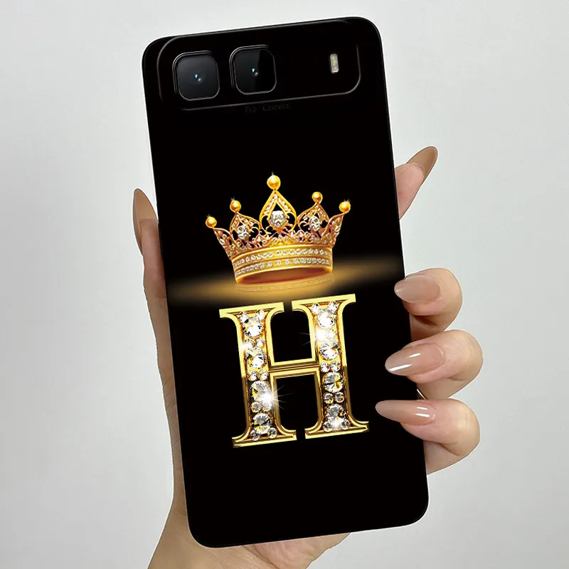 Crown Initial Letters Soft Phone Case with Camera Protection Back Cover