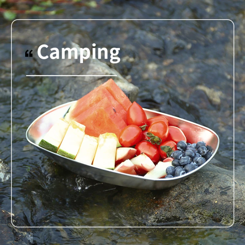 

Outdoor Camping Plate SUS304 Stainless Steel BBQ Bowl Corrosion Resistant Portable Ultra Light Picnic Kitchenware Natural Hiking